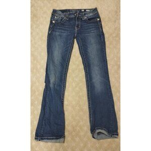 Miss Me Jeans Women's 27x28 (altered) Boot Cut Bling Cross Pocket Dark Wash